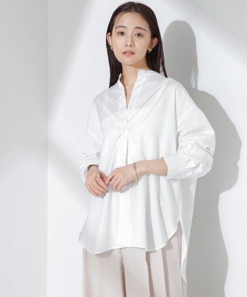 NANO universe（ナノユニバース）の「とろみバンドカラーシャツ（シャツ/ブラウス・レディース・ホワイト/ネイビー/ピンク・FREE）」の12枚目の写真