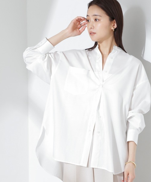 NANO universe（ナノユニバース）の「とろみバンドカラーシャツ（シャツ/ブラウス・レディース・ホワイト/ネイビー/ピンク・FREE）」の11枚目の写真