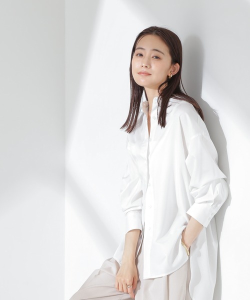 NANO universe（ナノユニバース）の「とろみバンドカラーシャツ（シャツ/ブラウス・レディース・ホワイト/ネイビー/ピンク・FREE）」の13枚目の写真