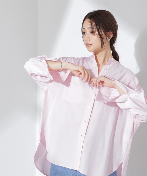 NANO universe（ナノユニバース）の「とろみバンドカラーシャツ（シャツ/ブラウス・レディース・ホワイト/ネイビー/ピンク・FREE）」の18枚目の写真