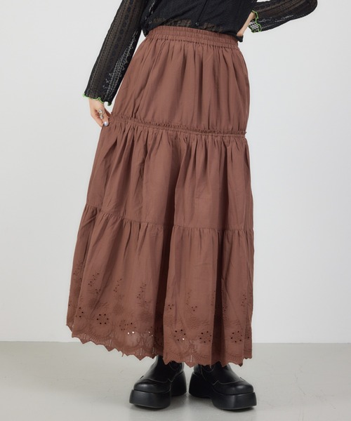 RODEO CROWNS WIDE BOWL(ロデオクラウンズワイドボウル)の「コットンローンスカラップスカート(スカート・レディース・ブラウン/オフホワイト/グリーン・FREE)」の2枚目の写真