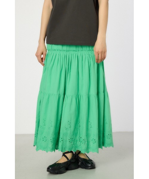 RODEO CROWNS WIDE BOWL(ロデオクラウンズワイドボウル)の「コットンローンスカラップスカート(スカート・レディース・ブラウン/オフホワイト/グリーン・FREE)」の3枚目の写真