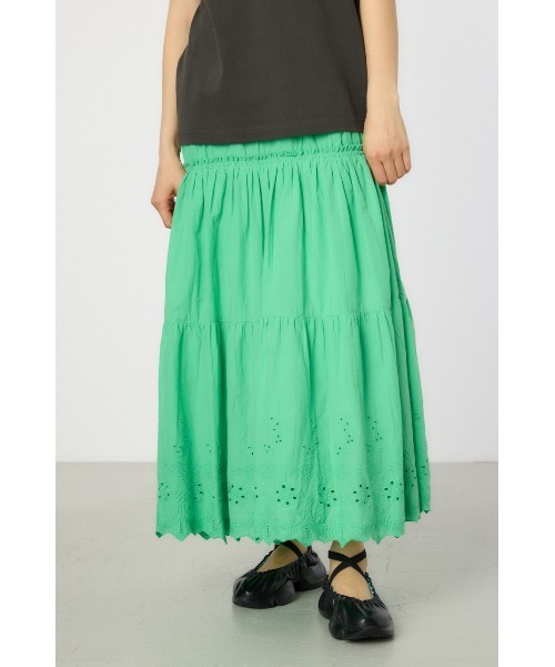 RODEO CROWNS WIDE BOWL(ロデオクラウンズワイドボウル)の「コットンローンスカラップスカート(スカート・レディース・ブラウン/オフホワイト/グリーン・FREE)」の4枚目の写真