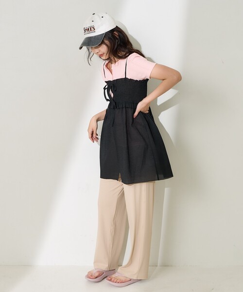 FREAK'S STORE(フリークスストア)の「シアーシャーリング キャミソールミニワンピース/リボンキャミソール チュニック(チュニック・レディース・グレー/ブラック・フリ-)」の12枚目の写真