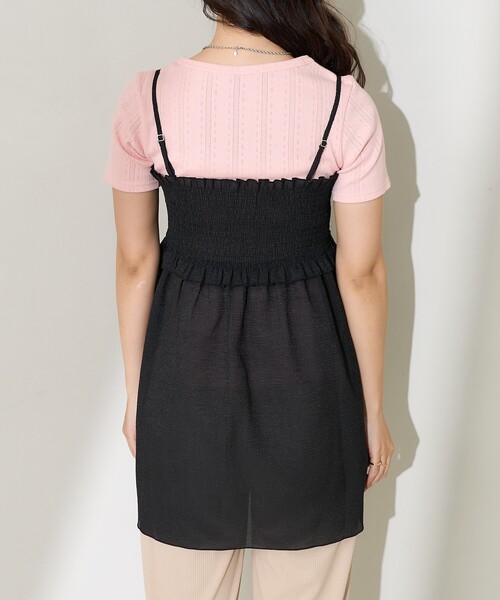 FREAK'S STORE(フリークスストア)の「シアーシャーリング キャミソールミニワンピース/リボンキャミソール チュニック(チュニック・レディース・グレー/ブラック・フリ-)」の19枚目の写真