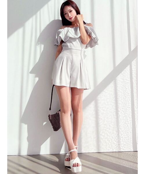 バルーンオフショルショートコンビネゾン（つなぎ