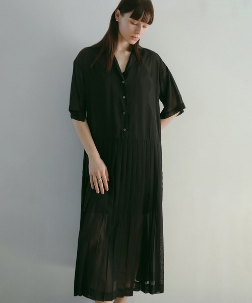 セール】SHEER PLEATS ONE PIECE(ワンピース)|MANOF(マノフ セール】SHEER PLEATS ONE PIECE(ワンピース)|MANOF(マノフ