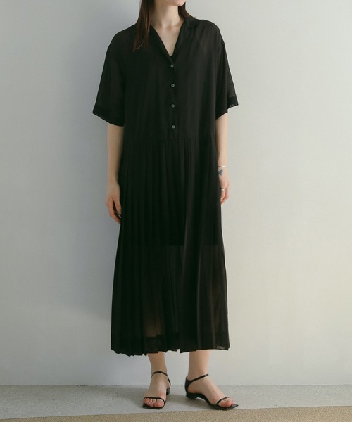 MANOF(マノフ)の「SHEER PLEATS ONE PIECE(ワンピース・レディース・ブラック/ピンク・S/M)」の13枚目の写真