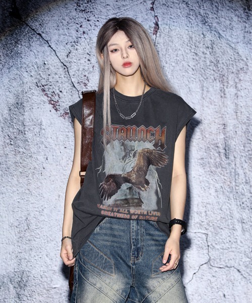 セール】EFFECTION // vintage wash rock logo crew neck T/T