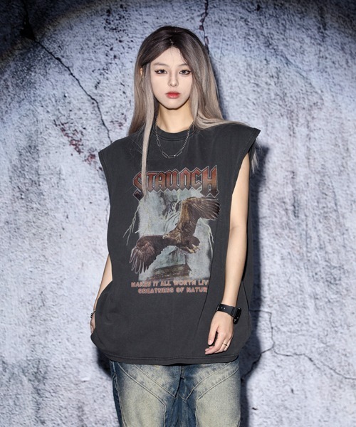 セール】EFFECTION // vintage wash rock logo crew neck T/T