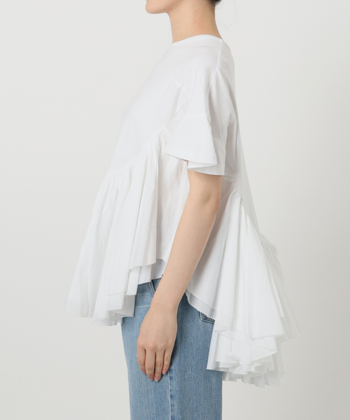 タグ付き未使用 IENA AAYUSHI ロングティアードフリルテール ブラック SFN0825〕ロングティアードフリルテールトップス /WHITE・BLACK