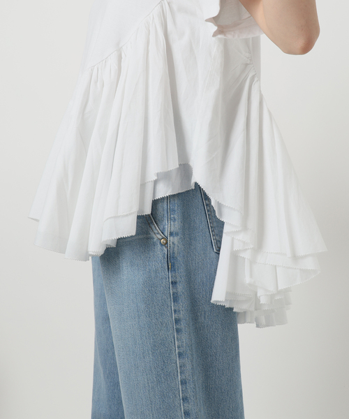 タグ付き未使用 IENA AAYUSHI ロングティアードフリルテール ブラック IENA tシャツ 「追加」AAYUSHI/アユーシ ロングティアードフリル