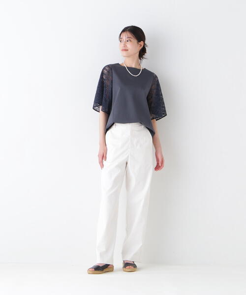 【WEB限定】ラッセル レース ドッキング TEE ◇【接触冷感】ラッセルレースドッキングカットソープルオーバー