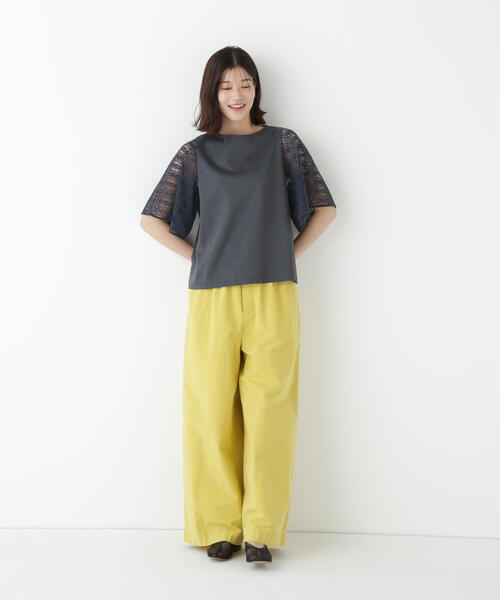 tシャツ 「WEB限定」ラッセル レース ドッキング TEE レディース ◇【接触冷感】ラッセルレースドッキングカットソープルオーバー