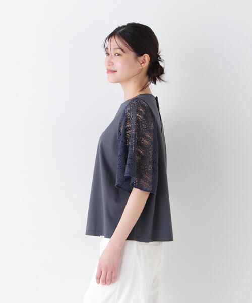 【WEB限定】ラッセル レース ドッキング TEE ◇【接触冷感】ラッセルレースドッキングカットソープルオーバー