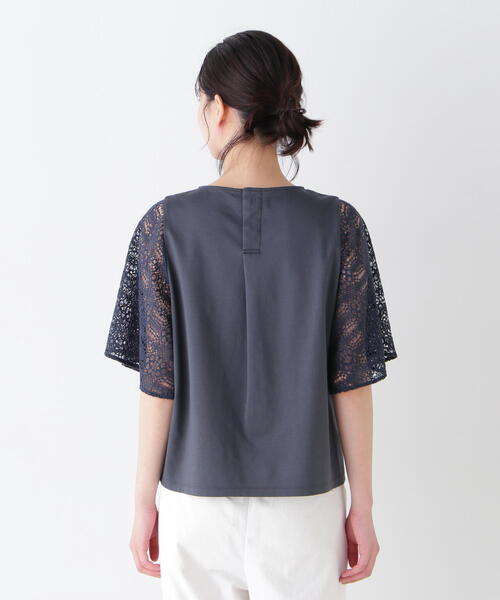 human woman(ヒューマンウーマン)の「◆【接触冷感】ラッセルレースドッキングカットソープルオーバー(Tシャツ/カットソー・レディース・グレー系その他/ホワイト・MEDIUM)」の16枚目の写真