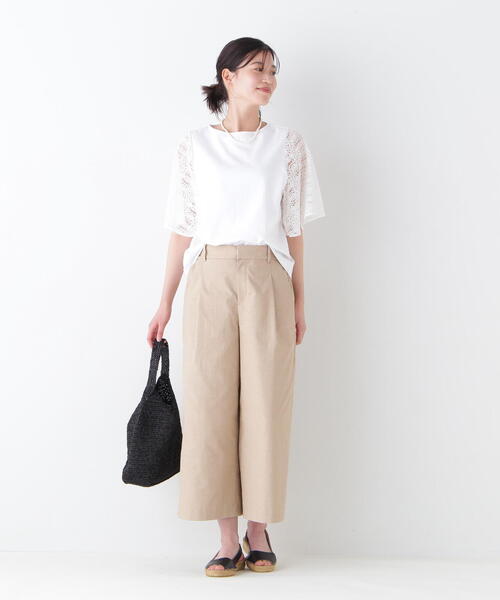 human woman(ヒューマンウーマン)の「◆【接触冷感】ラッセルレースドッキングカットソープルオーバー(Tシャツ/カットソー・レディース・グレー系その他/ホワイト・MEDIUM)」の12枚目の写真