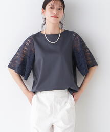 human woman | ◆【接触冷感】ラッセルレースドッキングカットソープルオーバー(Tシャツ/カットソー)