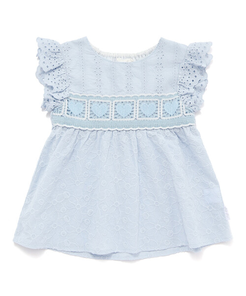 SLAP SLIP（スラップスリップ）の「袖レースクロシェ編みドッキングチュニック(80~130cm)（シャツ/ブラウス・キッズ・ピンク/ブルー・90cm/100cm/130cm/120cm/110cm/80ｃｍ）」の8枚目の写真