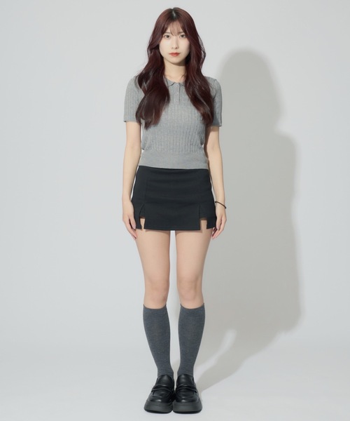 ALLuRing ChaRm(アリュリングチャーム)の「Sweat Mini Skirt Pants / スウェットミニスカートパンツ キュロット(スカート・レディース・グレー/ブラック・FREE)」の5枚目の写真