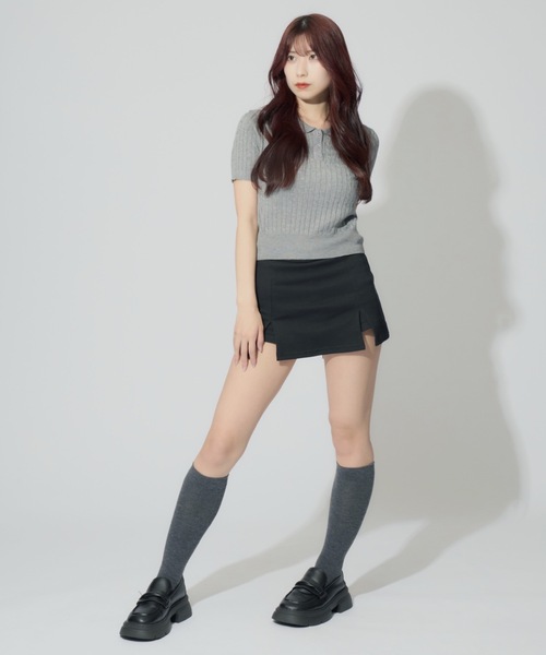 ALLuRing ChaRm(アリュリングチャーム)の「Sweat Mini Skirt Pants / スウェットミニスカートパンツ キュロット(スカート・レディース・グレー/ブラック・FREE)」の7枚目の写真