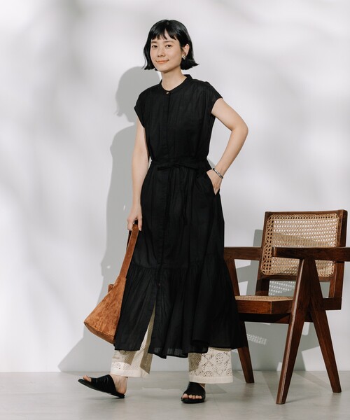 セール】インド 前開きウエスト紐 フレンチスリーブワンピース