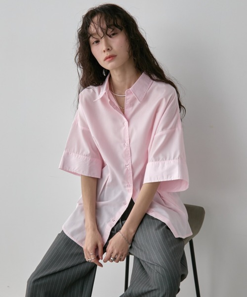 Aunt Marie's(アントマリーズ)の「フロントタックハーフスリーブシャツ(シャツ/ブラウス・レディース・ライトピンク/ライトブルー/ホワイト/ブルー/ホワイト×ブラック・FREE)」の10枚目の写真