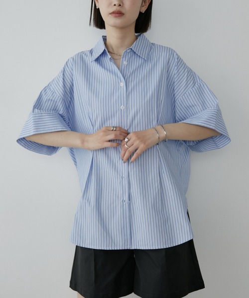 Aunt Marie's(アントマリーズ)の「フロントタックハーフスリーブシャツ(シャツ/ブラウス・レディース・ライトピンク/ライトブルー/ホワイト/ブルー/ホワイト×ブラック・FREE)」の22枚目の写真