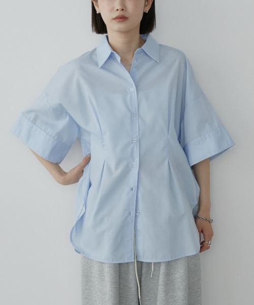 Aunt Marie's(アントマリーズ)の「フロントタックハーフスリーブシャツ(シャツ/ブラウス・レディース・ライトピンク/ライトブルー/ホワイト/ブルー/ホワイト×ブラック・FREE)」の12枚目の写真