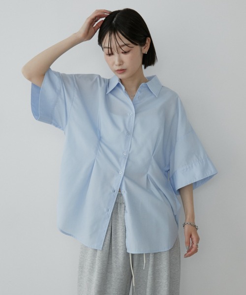 Aunt Marie's(アントマリーズ)の「フロントタックハーフスリーブシャツ(シャツ/ブラウス・レディース・ライトピンク/ライトブルー/ホワイト/ブルー/ホワイト×ブラック・FREE)」の19枚目の写真