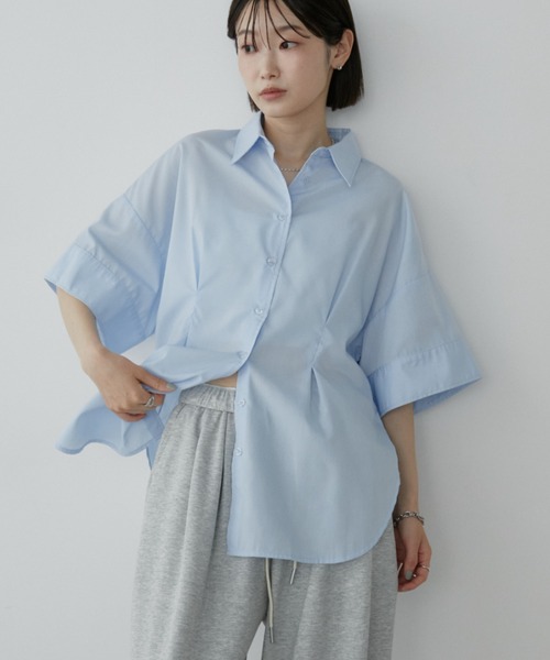 Aunt Marie's(アントマリーズ)の「フロントタックハーフスリーブシャツ(シャツ/ブラウス・レディース・ライトピンク/ライトブルー/ホワイト/ブルー/ホワイト×ブラック・FREE)」の17枚目の写真