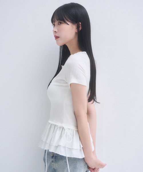 mellowneon（メロウネオン）の「ヘンリーネックフリルドッキングトップス（Tシャツ/カットソー・レディース・アイボリー・FREE）」の13枚目の写真
