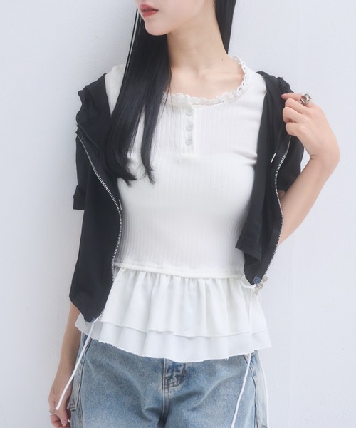 mellowneon（メロウネオン）の「ヘンリーネックフリルドッキングトップス（Tシャツ/カットソー・レディース・アイボリー・FREE）」の14枚目の写真