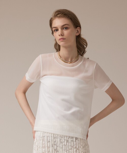 Diagram(ダイアグラム)の「シアーカットトップ(Tシャツ/カットソー・レディース・ホワイト/ブラック/ブルー・36)」の1枚目の写真