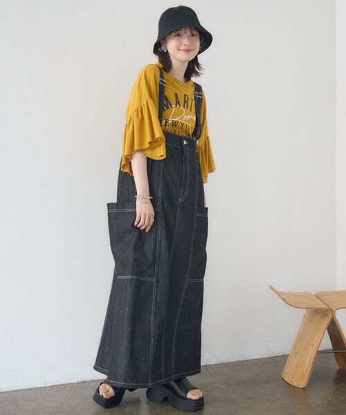 RETRO GIRL（レトロガール）の「サス付きフレアSK（デニムスカート・レディース・ブラック/ブルー・FREE）」の2枚目の写真