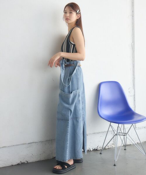RETRO GIRL（レトロガール）の「サス付きフレアSK（デニムスカート・レディース・ブラック/ブルー・FREE）」の10枚目の写真