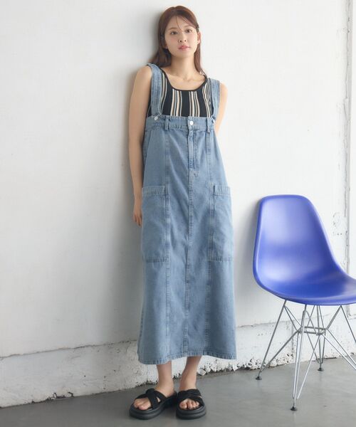 RETRO GIRL（レトロガール）の「サス付きフレアSK（デニムスカート・レディース・ブラック/ブルー・FREE）」の16枚目の写真