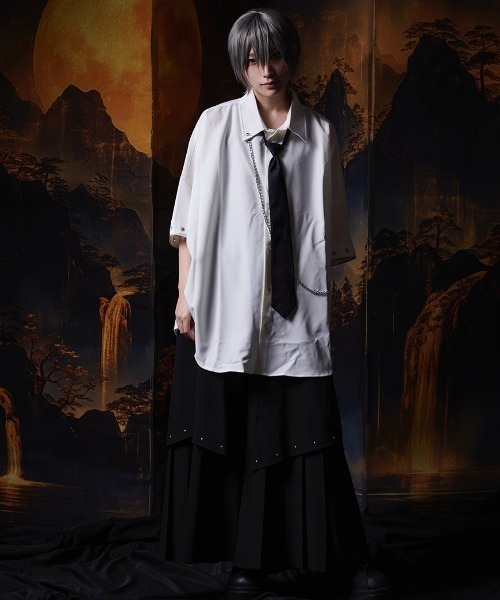 ililil(イルイルイル)の「『ililil/イルイルイル』【チェーン付きネクタイシャツ】袖セパレート長袖シャツ(シャツ/ブラウス・メンズ・ホワイト/ブラック・FREE)」の8枚目の写真