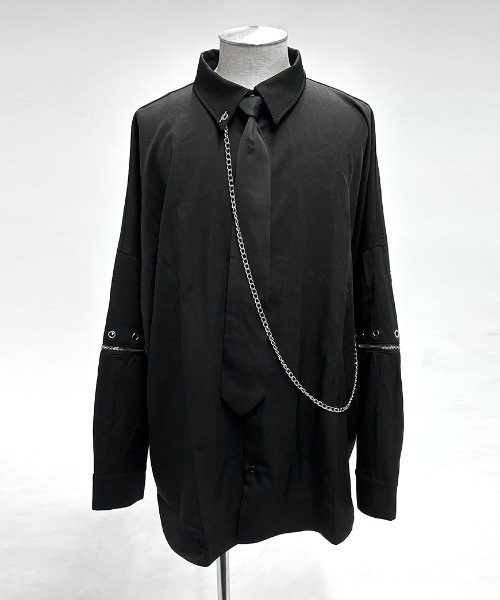 ililil(イルイルイル)の「『ililil/イルイルイル』【チェーン付きネクタイシャツ】袖セパレート長袖シャツ(シャツ/ブラウス・メンズ・ホワイト/ブラック・FREE)」の9枚目の写真