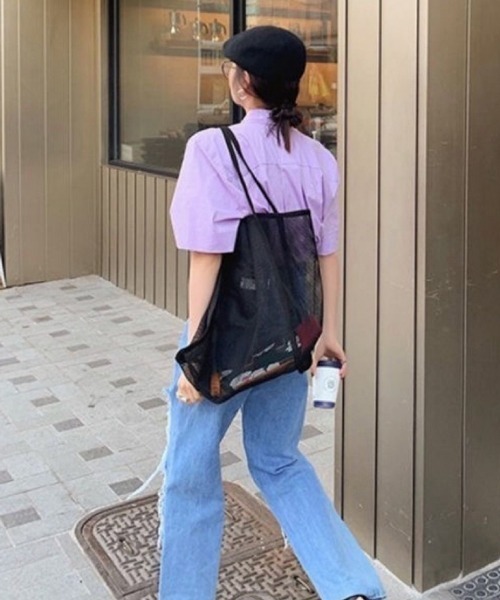 Pochi Pouch(ポチポーチ)の「Pochi Pouch/シースルー メッシュ トートバッグ(トートバッグ・レディース・ブラック/セージグリーン/ベージュ/ライトグリーン・FREE)」の8枚目の写真
