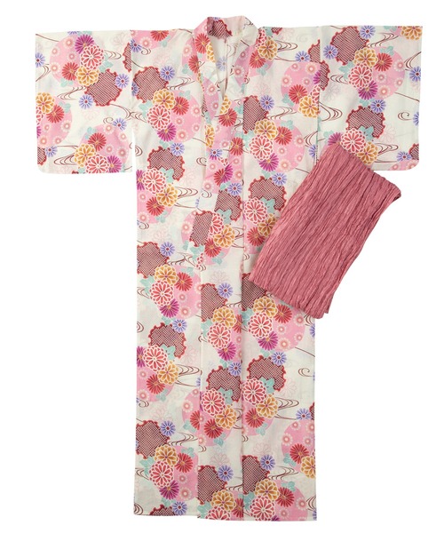 【接触冷感浴衣/兵児帯2点セット】すぐに使える！夏を彩る4色展開レディース浴衣2点セット