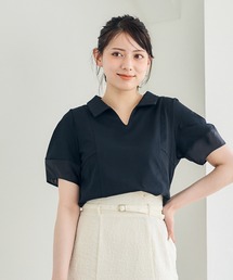 ポロ衿袖シアーカットソープルオーバー