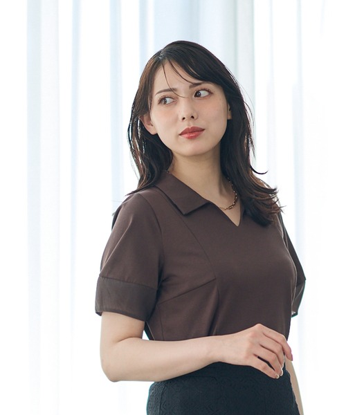 12Twelve Agenda(トゥエルブ アジェンダ)の「ポロ衿袖シアーカットソープルオーバー(Tシャツ/カットソー・レディース・ブラウン/グレイッシュベージュ/ブラック・M)」の4枚目の写真