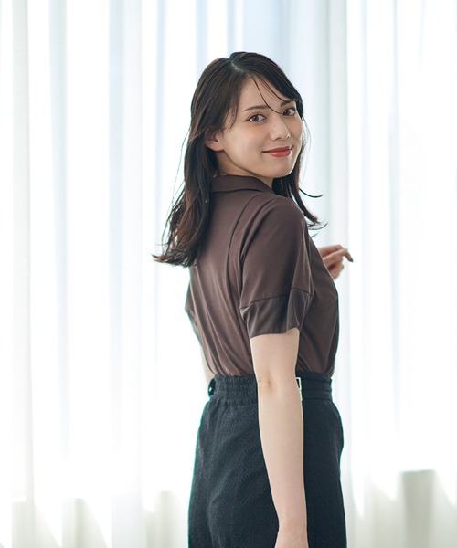 12Twelve Agenda(トゥエルブ アジェンダ)の「ポロ衿袖シアーカットソープルオーバー(Tシャツ/カットソー・レディース・ブラウン/グレイッシュベージュ/ブラック・M)」の7枚目の写真