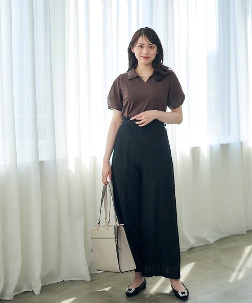 12Twelve Agenda(トゥエルブ アジェンダ)の「ポロ衿袖シアーカットソープルオーバー(Tシャツ/カットソー・レディース・ブラウン/グレイッシュベージュ/ブラック・M)」の10枚目の写真