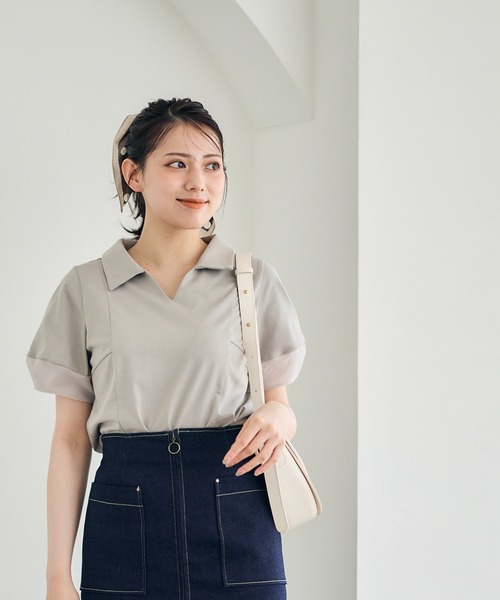 12Twelve Agenda(トゥエルブ アジェンダ)の「ポロ衿袖シアーカットソープルオーバー(Tシャツ/カットソー・レディース・ブラウン/グレイッシュベージュ/ブラック・M)」の13枚目の写真