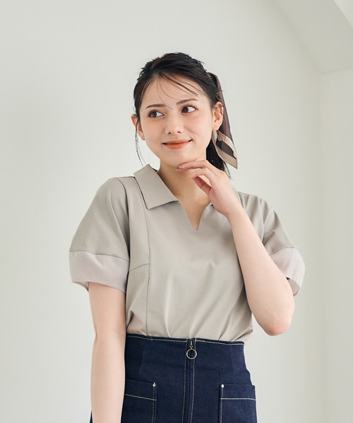 12Twelve Agenda(トゥエルブ アジェンダ)の「ポロ衿袖シアーカットソープルオーバー(Tシャツ/カットソー・レディース・ブラウン/グレイッシュベージュ/ブラック・M)」の14枚目の写真