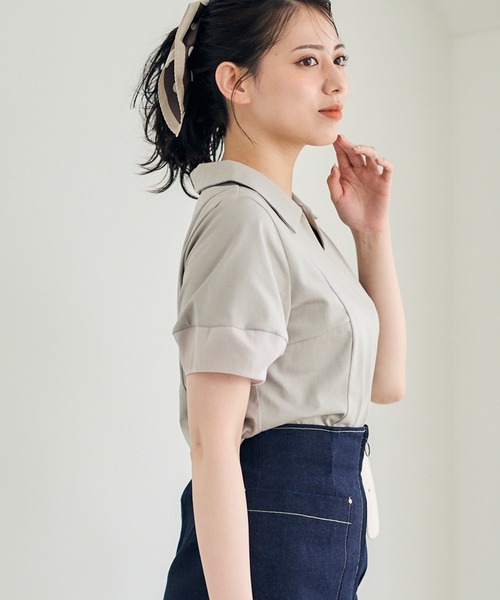 12Twelve Agenda(トゥエルブ アジェンダ)の「ポロ衿袖シアーカットソープルオーバー(Tシャツ/カットソー・レディース・ブラウン/グレイッシュベージュ/ブラック・M)」の16枚目の写真