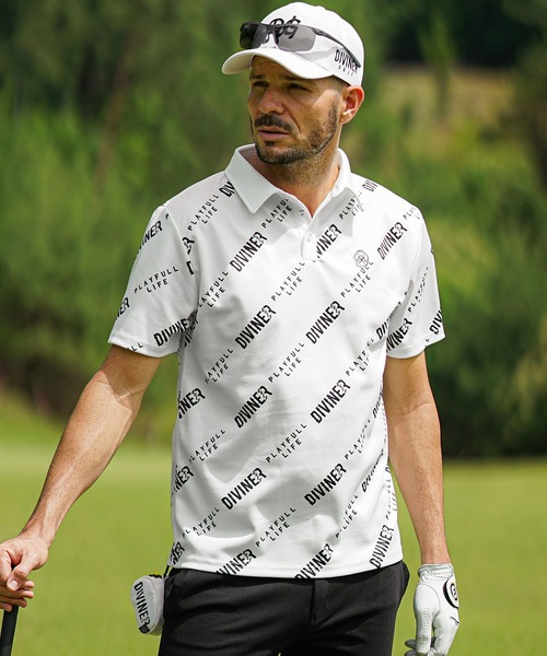 DIVINER GOLF】メッシュロゴ総柄ポロシャツ メンズ ゴルフウェア