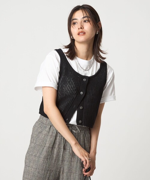 セール】メッシュ ニット ビスチェ -ウォッシャブル-（ベスト）｜green